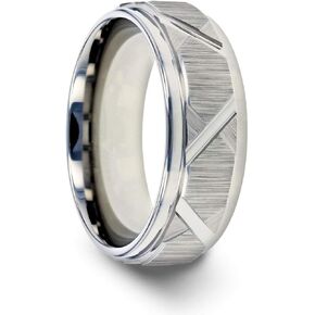 Traverse - Men's Tungsten Ring Raised Center Wedding Band with Triangle Angle Grooves - 8mm in Kuwait