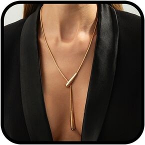 قلادات ذهبية طويلة على شكل حرف Y للنساء، سلسلة دلاية عصرية أنيقة على شكل حرف Y، قلادة قابلة للتعديل مطلية بالذهب عيار 14 قيراط للنساء، هدية مجوهرات ذهبية وفضية غير مشوهة in Kuwait