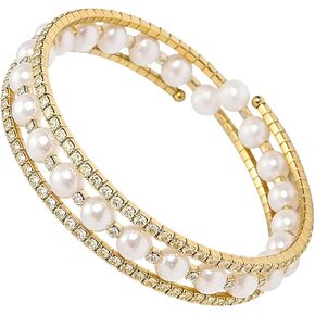 Pearl Stretch Cuff Bracelet for Women Silver Rhinestone Bracelets Adjusted Imitition Pearl Bracelet Festival Parties Wedding Brides Exquisite Jewelry Accessories in Saudi Arabia