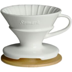 Somark Ceramic Pour Over Coffee Maker #2 Cone Filter Dripper with Wood Drip Tray in Saudi Arabia