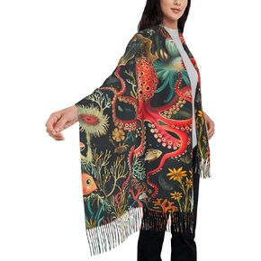 Octopus red Scarf for Women– Winter Shawl with Tassels, 77"x28" Large Wrap for Winter, Travel, Office, and Casual Wear in Saudi Arabia