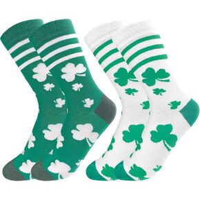 2 أزواج من جوارب عيد القديس باتريك للنساء جوارب شامروك الجدة باللون الأبيض والأخضر شامروك شريط أيرلندي طاقم فستان الجوارب هدية in Kuwait