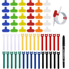 60 Pack Reusable Cable Labels & Cord Organizer Kit – Color-Coded Write-On Wire Labels with Marker + 30 Ties for Home Office Electronics Cord Management in Saudi Arabia