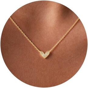 Heart Necklaces for Women Dainty 14k Gold Plated Non Tarnish Cz Diamond Pendant Necklace Cute Simple Small Pave Heart Chocker Necklace for Women Gift 14 16 18inch in Kuwait