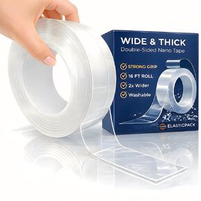 شريط مزدوج الجوانب شديد التحمل، شريط تثبيت شفاف بعرض إضافي 2 × 16 بوصة - شريط حائط قوي وقابل للإزالة للتعليق والسجاد والحرف اليدوية والديكور - قابل للغسل، نانو مقاوم للحرارة، 3 بوصات أساسية in Kuwait