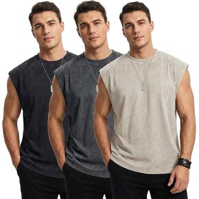 Sleeveless Shirts for Men, 3 Pack Vintage Washed Oversized Muscle Tank Tops, Heavyweight Cotton Gym Workout Tees in Saudi Arabia