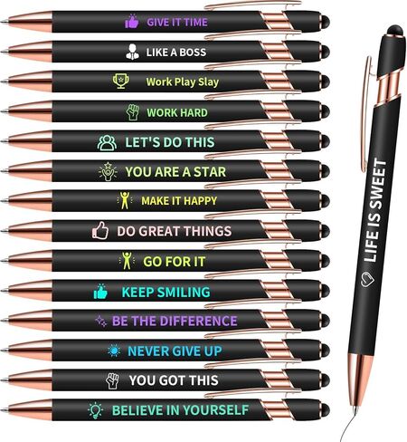15 قلمًا ملهمًا - مجموعة أقلام حبر جاف تحفيزية مع اقتباسات بقلم حبر أسود، هدايا مضحكة لزملاء العمل في المدرسة، لوازم مكتبية، أسود in Kuwait