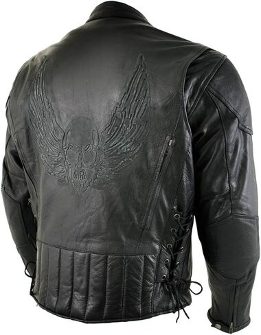 سترة Milwaukee Leather LKM7009 للرجال Flying Mayhem Skull قسط من الجلد الأسود لراكبي الدراجات النارية مع حماية درع CE - مقاس 3X-Large in Saudi Arabia