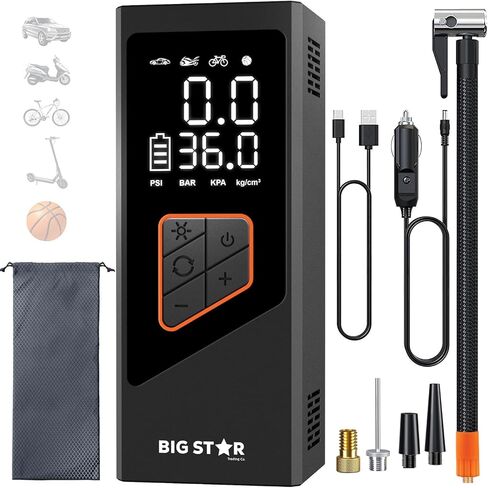Portable Tire Inflator Air Compressor 150 PSI - Digital Gauge Auto Shut-Off LED Light for Car SUV Motorcycle Bike Balls - Fast 12V DC Pump w/ 10ft Cord (Big Star Trading) in Saudi Arabia