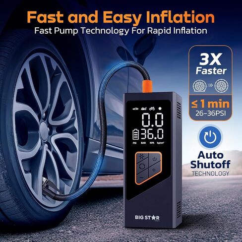 Portable Tire Inflator Air Compressor 150 PSI - Digital Gauge Auto Shut-Off LED Light for Car SUV Motorcycle Bike Balls - Fast 12V DC Pump w/ 10ft Cord (Big Star Trading) in Saudi Arabia
