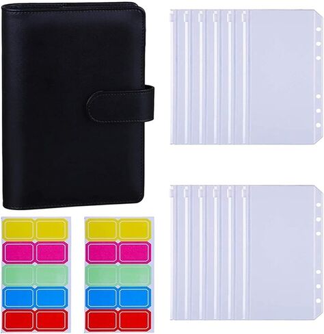 A6 PU Binder Sleeve with 12 Pcs Bag 6 Buckle Cash Budget(Purple) in Saudi Arabia