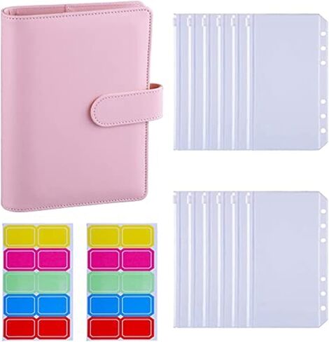 A6 PU Binder Sleeve with 12 Pcs Bag 6 Buckle Cash Budget(Purple) in Saudi Arabia