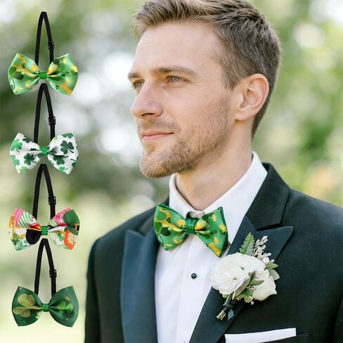 Adjustable St. Patrick’s Green Bow Tie for Men – Pre-Tied Clover Leaf Tie for Easter, Banquets, and Party Wear in Kuwait