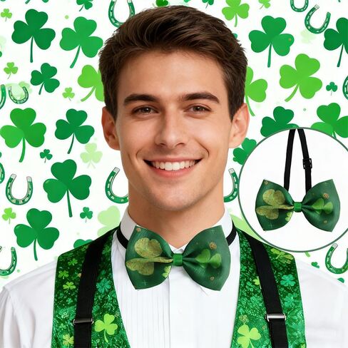 Adjustable St. Patrick’s Green Bow Tie for Men – Pre-Tied Clover Leaf Tie for Easter, Banquets, and Party Wear in Kuwait
