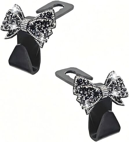 2 PCS Bling Car Headrest Hook, Cute Crystal Rhinestone Bow S Type Hanger Storage Organizer, Car Interior Decoration Rear Seat Handbag Hook, Universal for Most Cars (Pink) in Saudi Arabia