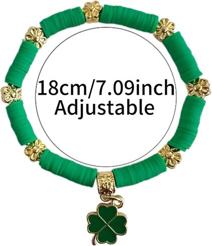 BONITTER 6 Pieces Green Four-Leaf Clover Bracelet Set, St Patricks Day Accessories with Green Hat Charm, Lucky Jewelry Gift for Women and Men in Saudi Arabia