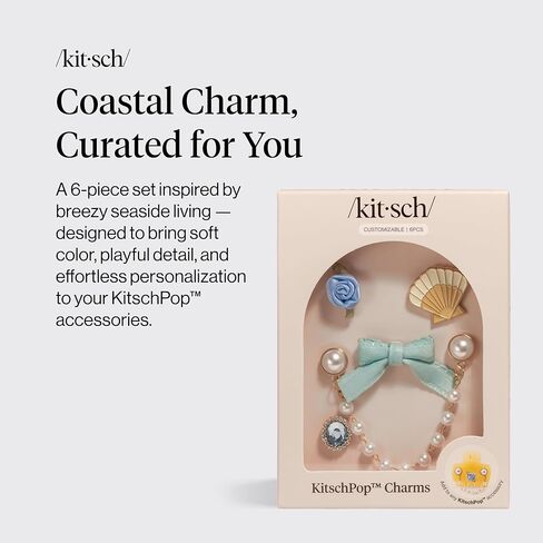 KitschPop™Charm Sets – Interchangeable Charms For Hair Clips, Hair Brushes | Durable Assorted Cute Charms | Compatible with KitschPop™Hair Accessories - Coastal Cottage, 6pcs in Saudi Arabia