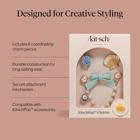 KitschPop™Charm Sets – Interchangeable Charms For Hair Clips, Hair Brushes | Durable Assorted Cute Charms | Compatible with KitschPop™Hair Accessories - Coastal Cottage, 6pcs in Saudi Arabia