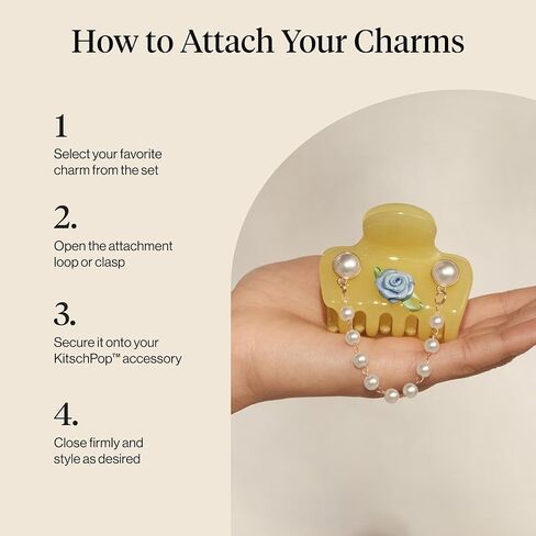 KitschPop™Charm Sets – Interchangeable Charms For Hair Clips, Hair Brushes | Durable Assorted Cute Charms | Compatible with KitschPop™Hair Accessories - Coastal Cottage, 6pcs in Saudi Arabia