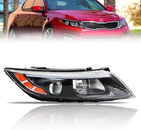 مجموعة المصابيح الأمامية لعام 2014 2015 Ki-a Optima، [قابس 8 دبابيس و10 دبابيس تناسب عالمي] مصباح هالوجين أمامي للسائق والراكب مع لمبات عدسة شفافة غطاء أسود عاكس كهرماني، زوج واحد in Kuwait