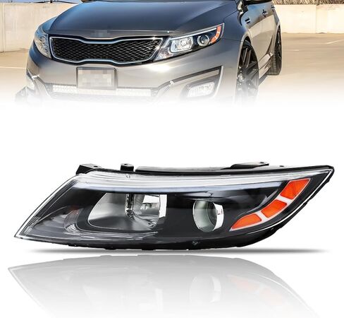 مجموعة المصابيح الأمامية لعام 2014 2015 Ki-a Optima، [قابس 8 دبابيس و10 دبابيس تناسب عالمي] مصباح هالوجين أمامي للسائق والراكب مع لمبات عدسة شفافة غطاء أسود عاكس كهرماني، زوج واحد in Kuwait