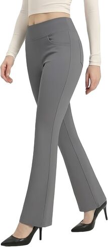 المرأة عالية الخصر سروال فستان بسط سحب على العمل بنطلون الأعمال مكتب غير رسمي الركود 4 جيوب Bootcut مضيئة الساق in Kuwait