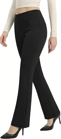 Women's High Waist Dress Pants Stretchy Pull On Work Trouser Business Casual Office Slack 4 Pockets Bootcut Flare Leg in Saudi Arabia