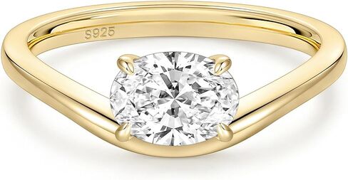 EAMTI 1.5CT 925 Sterling Silver Engagement Rings for Women Oval Cut CZ Bands Solitaire Cubic Zirconia Curved Wedding Promise Gold Rings for Her Size 4-10 in Saudi Arabia