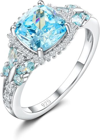 DAYBYDAY Birthstone Rings for Women, 925 Sterling Silver Marquise/Cushion Cut Sapphire/Emerald/Aquamarine Ring, Gemstone Engagement Promsie Rings for Her Size 6-10 in Saudi Arabia