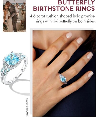 DAYBYDAY Birthstone Rings for Women, 925 Sterling Silver Marquise/Cushion Cut Sapphire/Emerald/Aquamarine Ring, Gemstone Engagement Promsie Rings for Her Size 6-10 in Saudi Arabia