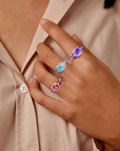 DAYBYDAY Birthstone Rings for Women, 925 Sterling Silver Marquise/Cushion Cut Sapphire/Emerald/Aquamarine Ring, Gemstone Engagement Promsie Rings for Her Size 6-10 in Saudi Arabia