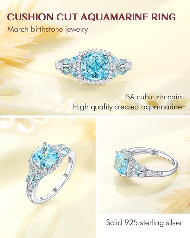 DAYBYDAY Birthstone Rings for Women, 925 Sterling Silver Marquise/Cushion Cut Sapphire/Emerald/Aquamarine Ring, Gemstone Engagement Promsie Rings for Her Size 6-10 in Saudi Arabia