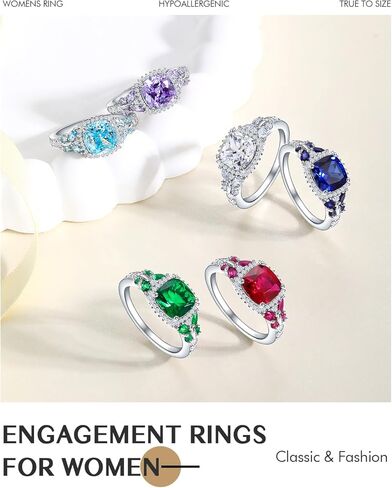 DAYBYDAY Birthstone Rings for Women, 925 Sterling Silver Marquise/Cushion Cut Sapphire/Emerald/Aquamarine Ring, Gemstone Engagement Promsie Rings for Her Size 6-10 in Saudi Arabia