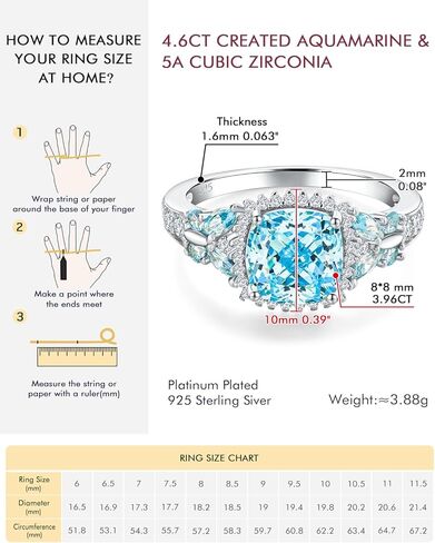 DAYBYDAY Birthstone Rings for Women, 925 Sterling Silver Marquise/Cushion Cut Sapphire/Emerald/Aquamarine Ring, Gemstone Engagement Promsie Rings for Her Size 6-10 in Saudi Arabia