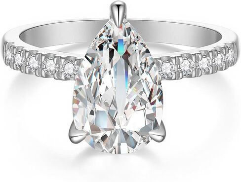 خاتم خطوبة مويسانيتي للنساء، 3.3 قيراط D اللون VVS1، 925 فضة استرلينية مع مطلية بالذهب الأبيض عيار 18 قيراط، خاتم وعد الذكرى السنوية لها، خاتم زفاف مع صندوق هدايا، شهادة in Kuwait