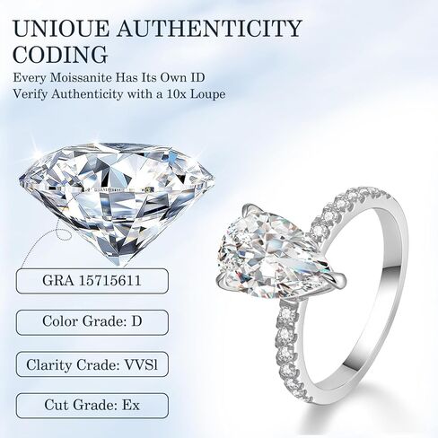 خاتم خطوبة مويسانيتي للنساء، 3.3 قيراط D اللون VVS1، 925 فضة استرلينية مع مطلية بالذهب الأبيض عيار 18 قيراط، خاتم وعد الذكرى السنوية لها، خاتم زفاف مع صندوق هدايا، شهادة in Kuwait