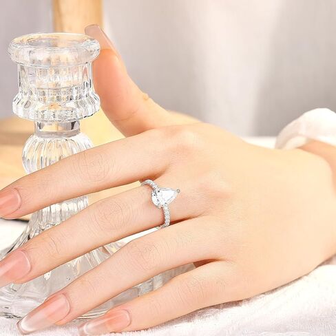 خاتم خطوبة مويسانيتي للنساء، 3.3 قيراط D اللون VVS1، 925 فضة استرلينية مع مطلية بالذهب الأبيض عيار 18 قيراط، خاتم وعد الذكرى السنوية لها، خاتم زفاف مع صندوق هدايا، شهادة in Kuwait