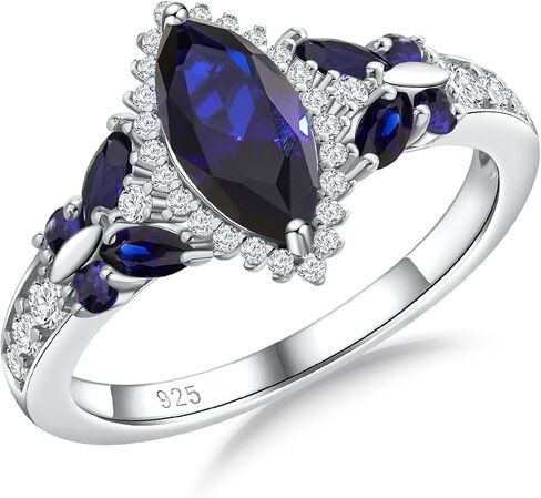DAYBYDAY Birthstone Rings for Women, 925 Sterling Silver Marquise/Cushion Cut Sapphire/Emerald/Aquamarine Ring, Gemstone Engagement Promsie Rings for Her Size 6-10 in Saudi Arabia