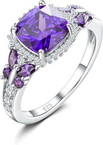 DAYBYDAY Birthstone Rings for Women, 925 Sterling Silver Marquise/Cushion Cut Sapphire/Emerald/Aquamarine Ring, Gemstone Engagement Promsie Rings for Her Size 6-10 in Saudi Arabia
