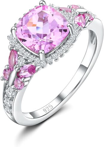 DAYBYDAY Birthstone Rings for Women, 925 Sterling Silver Marquise/Cushion Cut Sapphire/Emerald/Aquamarine Ring, Gemstone Engagement Promsie Rings for Her Size 6-10 in Saudi Arabia