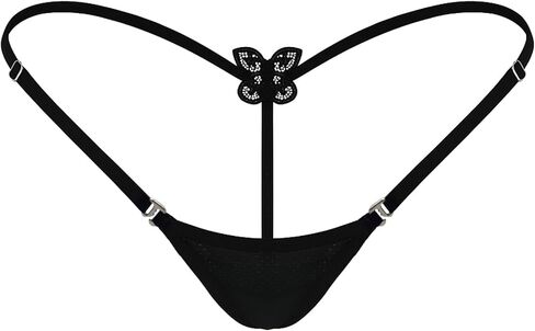 المرأة مايكرو ثونغ الفراشة سلسلة الظهر قابل للتعديل الجانبين X113 الأسود in Kuwait