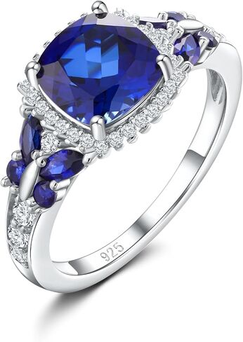 DAYBYDAY Birthstone Rings for Women, 925 Sterling Silver Marquise/Cushion Cut Sapphire/Emerald/Aquamarine Ring, Gemstone Engagement Promsie Rings for Her Size 6-10 in Saudi Arabia