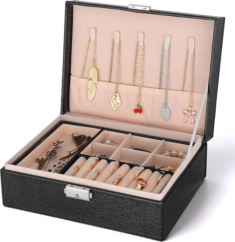 Jewelry Box Organizer for Men Women, PU Leather Jewelry Display Watch Storage Case Black Classic Large Jewellery Holder for Watches Necklace Bracelets Earrings in Saudi Arabia