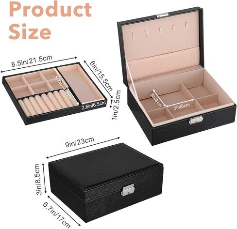 Jewelry Box Organizer for Men Women, PU Leather Jewelry Display Watch Storage Case Black Classic Large Jewellery Holder for Watches Necklace Bracelets Earrings in Saudi Arabia