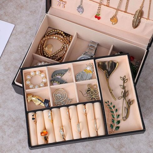 Jewelry Box Organizer for Men Women, PU Leather Jewelry Display Watch Storage Case Black Classic Large Jewellery Holder for Watches Necklace Bracelets Earrings in Saudi Arabia