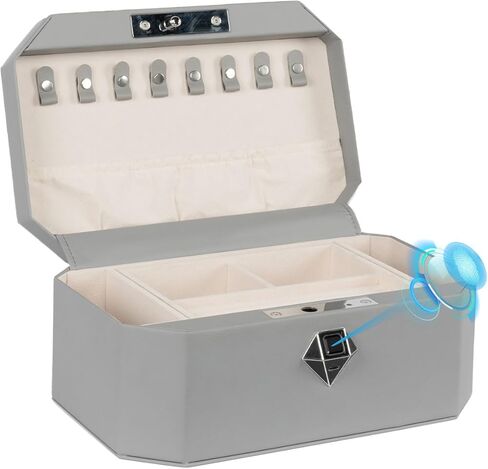 Jewelry Safe，Biometric Fingerprint safe, Leather Wrapped Jewelry Box with Lock, Quick-Access & Keyless Entry(Two-Tier White) in Saudi Arabia
