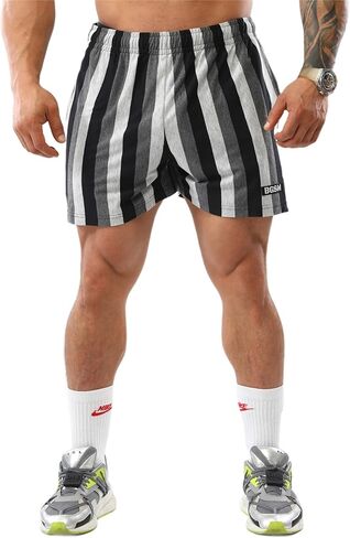 شورت الصالة الرياضية للرجال من BGSM، مخطط، 100% قطن، بأربطة، شورت تدريب اللياقة البدنية خفيف الوزن in Kuwait