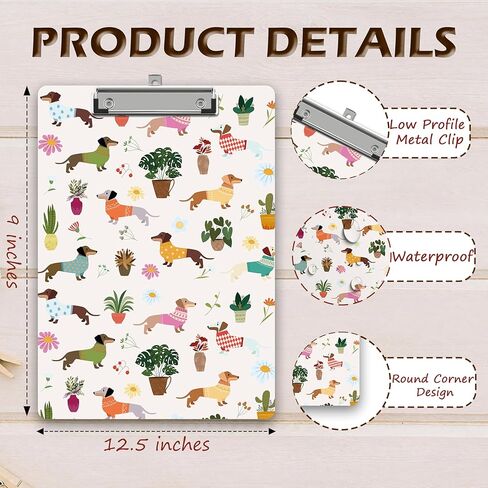 Dachshund Puppy Clipboard, Plant Wooden Clipboard with Low Profile Metal Clip, Clip Boards Gifts for Doctors Nurses Teachers Students Women Kids, Office School Supplies 9 x 12.5 in -A29 in Saudi Arabia