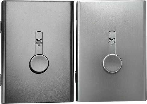2 Pack Business Card Holder ,Stainless Steel Slide Out Thumb Drive Card Case for Men and Women,Portable Credit ID Name Card Wallet Black and Gray in Saudi Arabia