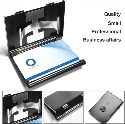 2 Pack Business Card Holder ,Stainless Steel Slide Out Thumb Drive Card Case for Men and Women,Portable Credit ID Name Card Wallet Black and Gray in Saudi Arabia